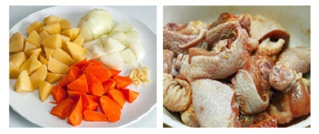 Sơ chế thịt gà, khoai tây, cà rốt